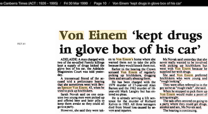 1990.3.30, Canberra Times, 'von Einem 'kept drugs in glove box of his car''.png